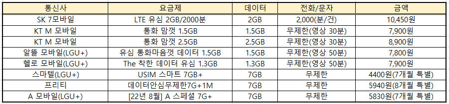 전화 무제한 대표 요금제